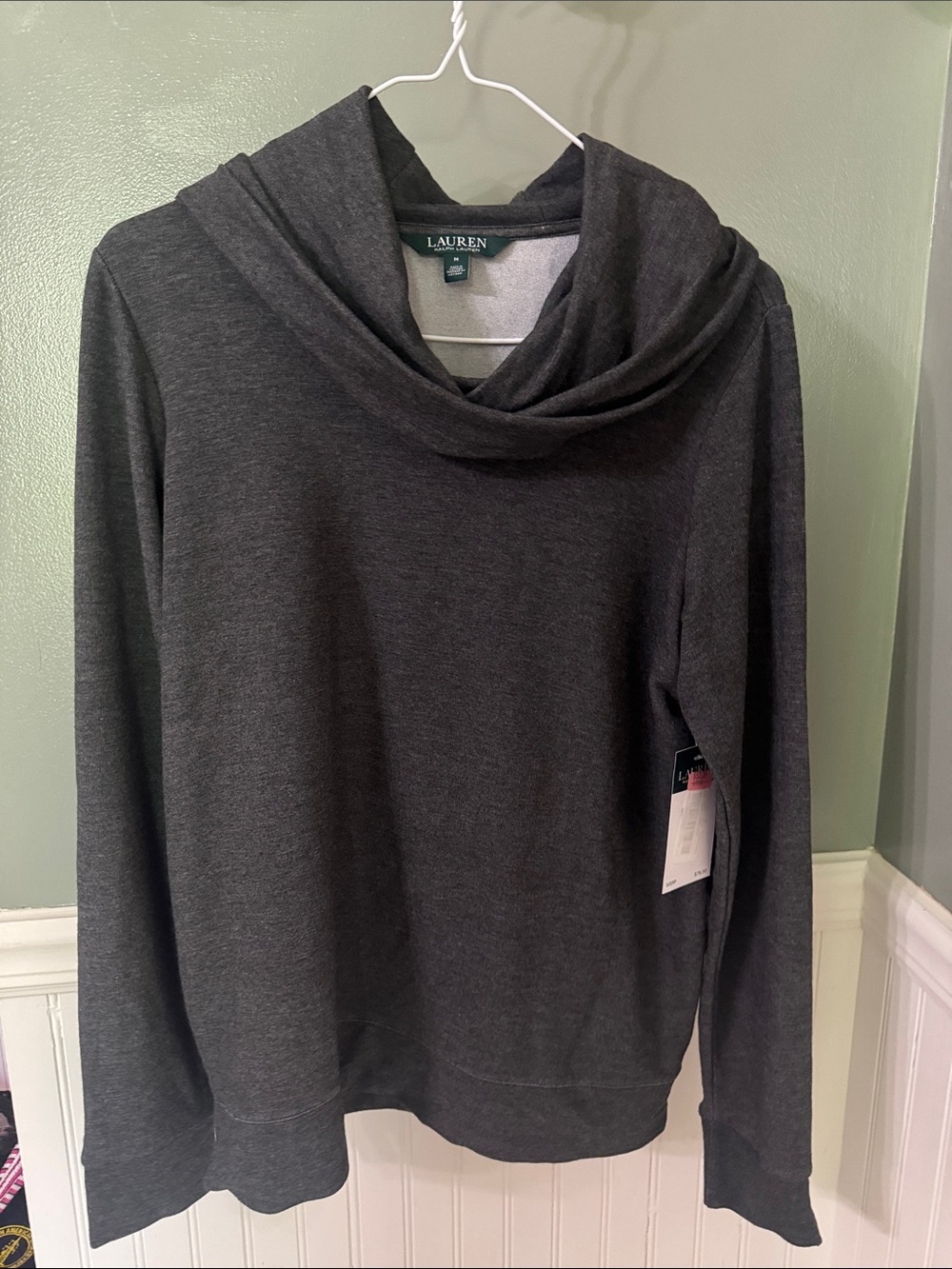 Lauren Ralph Lauren Charcoal Gray Cowl Neck Sweater NWT